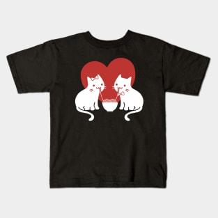 Cute Cat Eating Ramen With Girlfriend With Love Kids T-Shirt